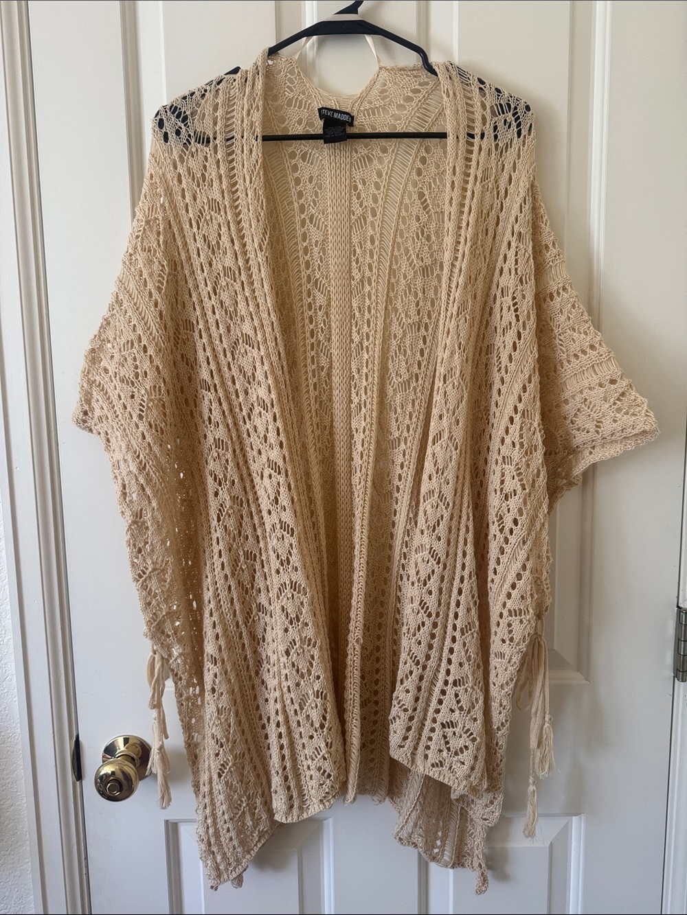 Steve Madden Beige Crochet Open-Front Poncho